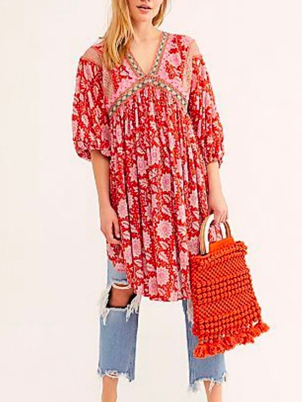 Free People Red Floral Boho Dress XS